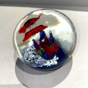 Art Glass Paperweight Round Ocean 2 orange Fish Aquarium home decor water sea